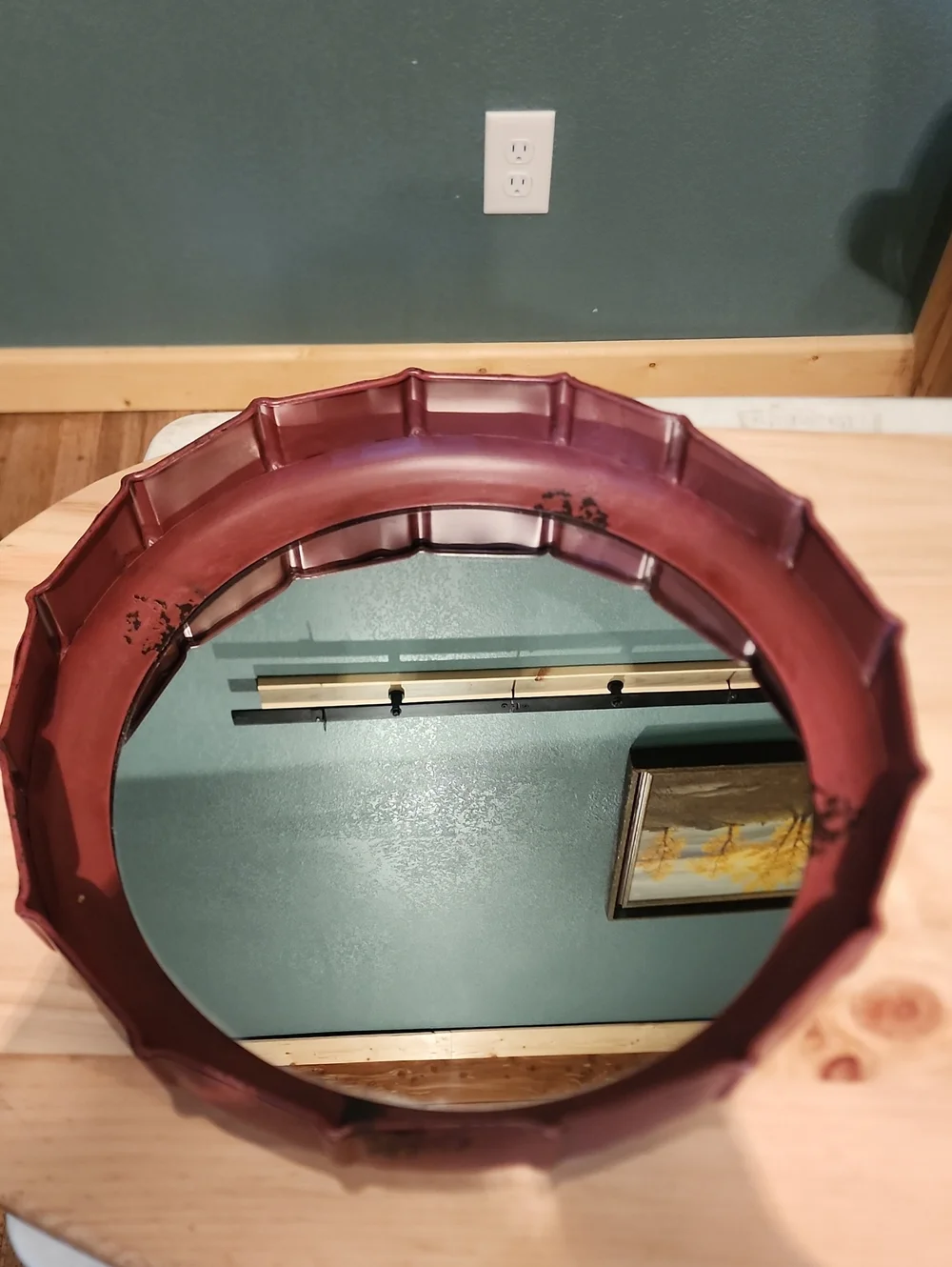 Bottlecap Round Decorative Wall Mirror in Burgundy
